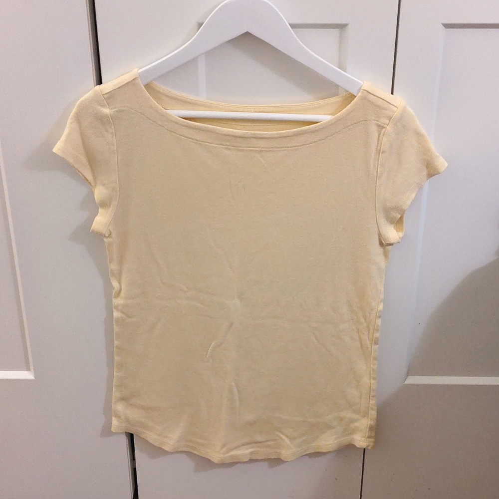 Butter yellow boat neck cotton cap sleeve tee shirt t-shirt
